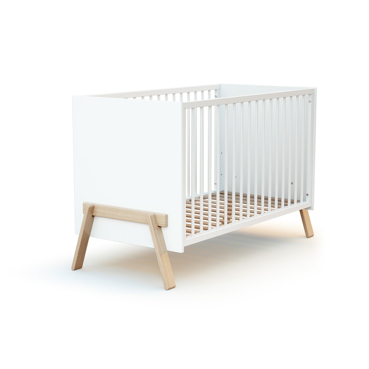 Lit bébé en bois CANAILLE blanc et hêtre, AT4