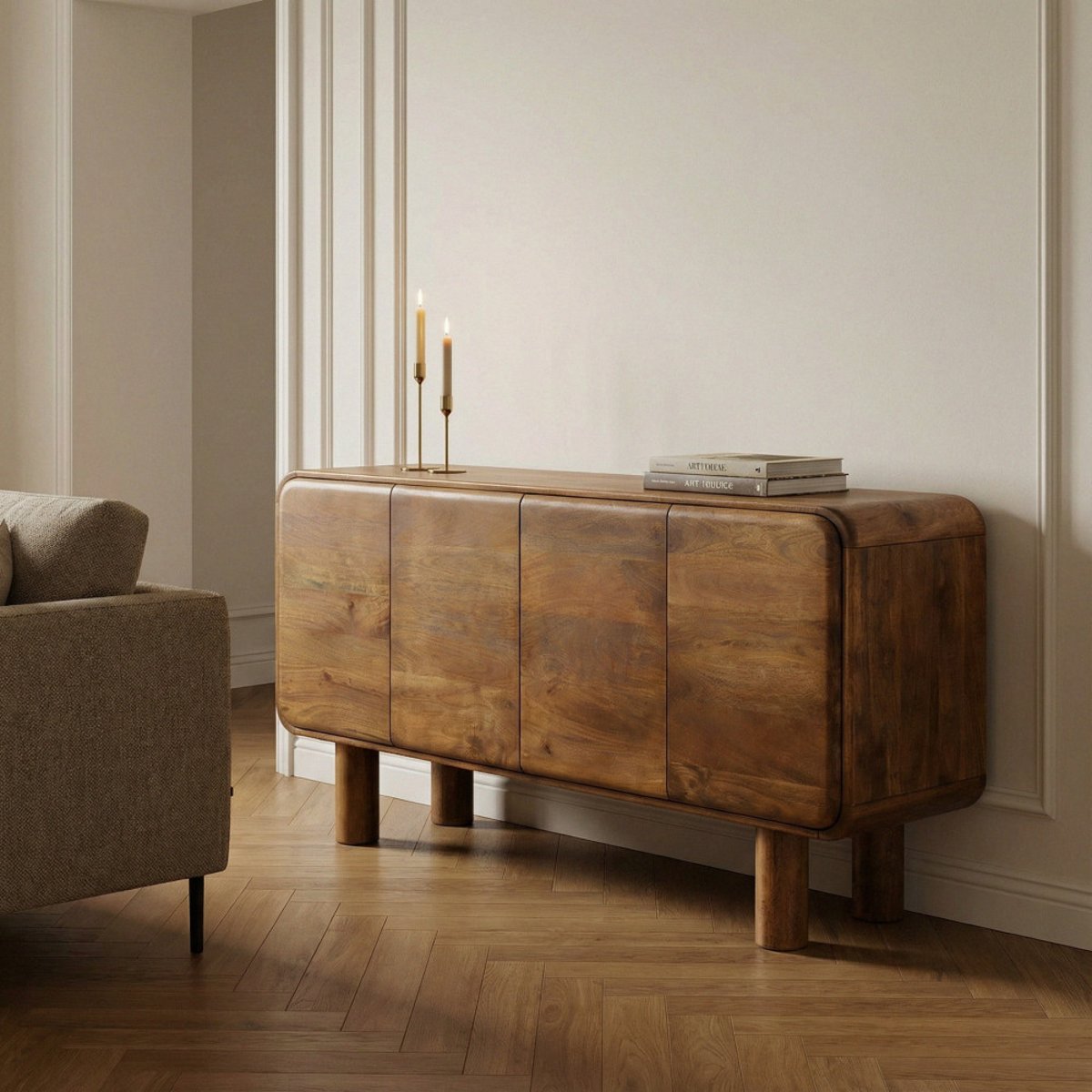 Buffet 4 portes en bois massif L160cm- SIRA bois foncé, DRAWER