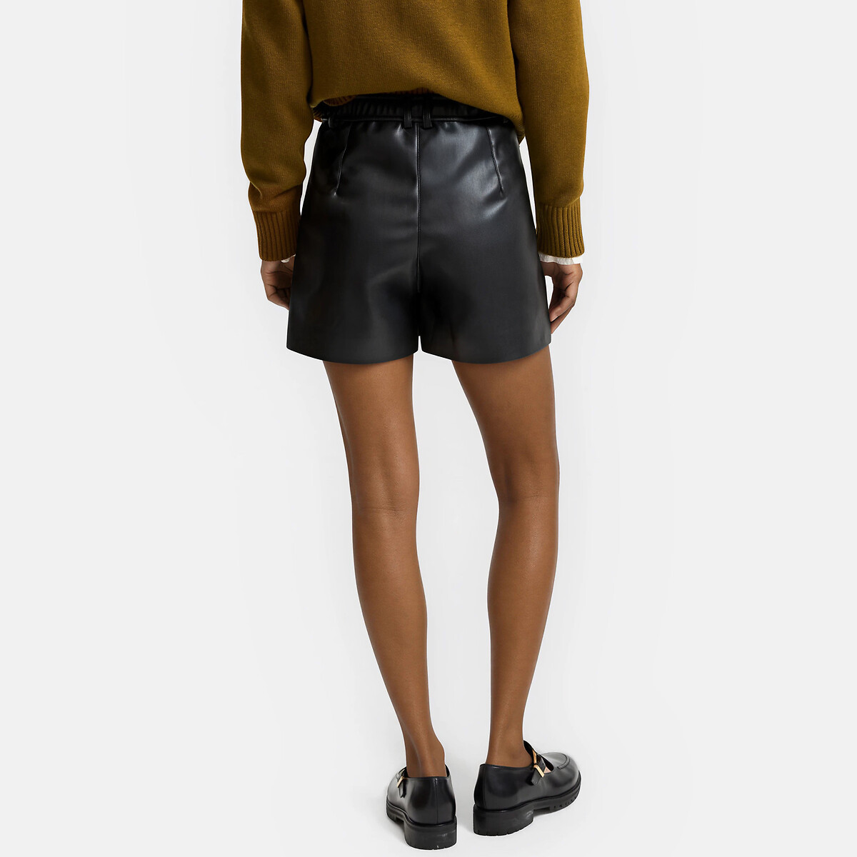 Short à pinces en simili polyester noir, LA REDOUTE COLLECTIONS
