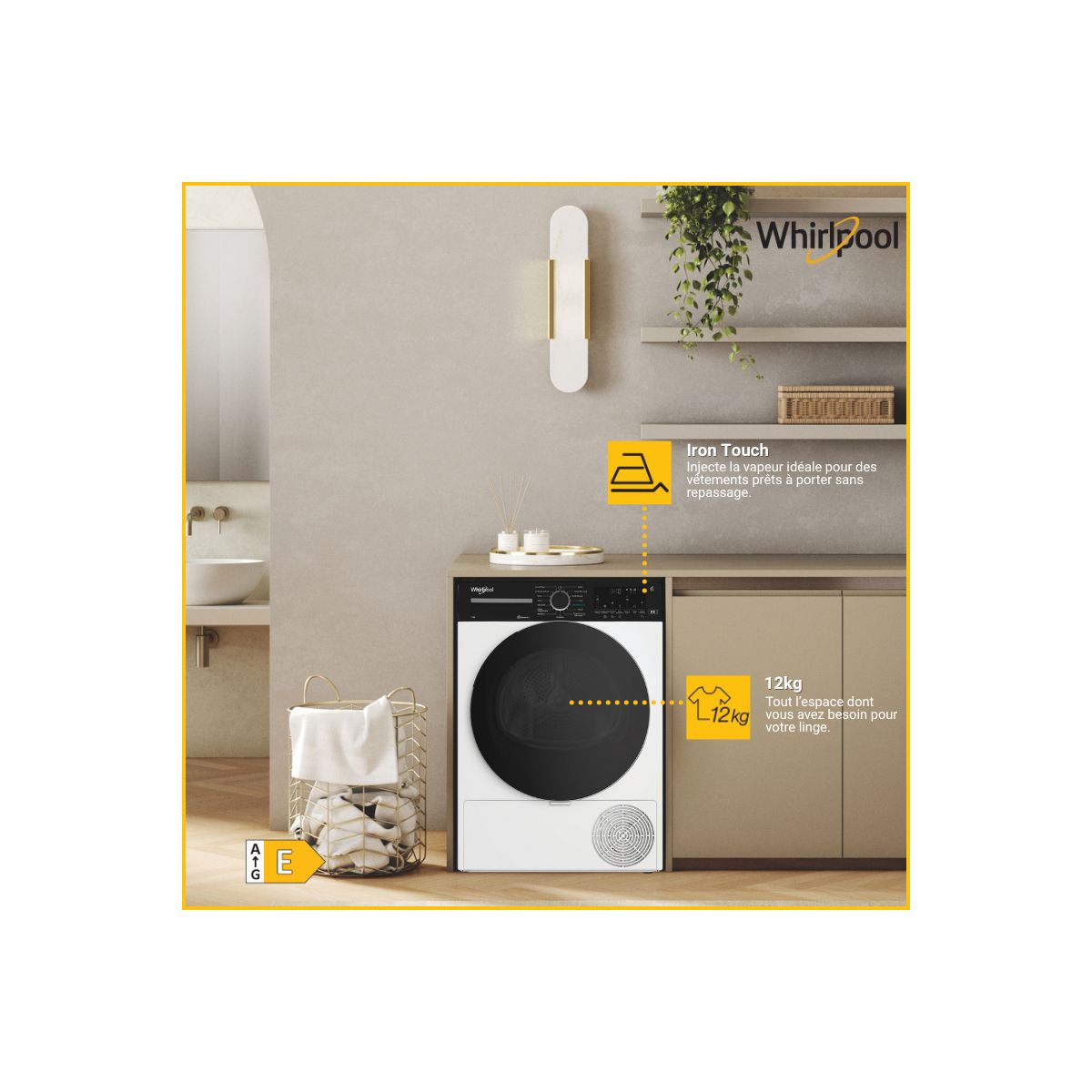 Sèche linge pompe à chaleur CWD122MWBSFR couleur unique, WHIRLPOOL