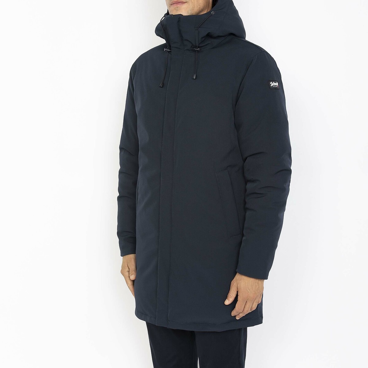 Manteau ELJIN doublé doudoune et capuche sherpa bleu marine, SCHOTT