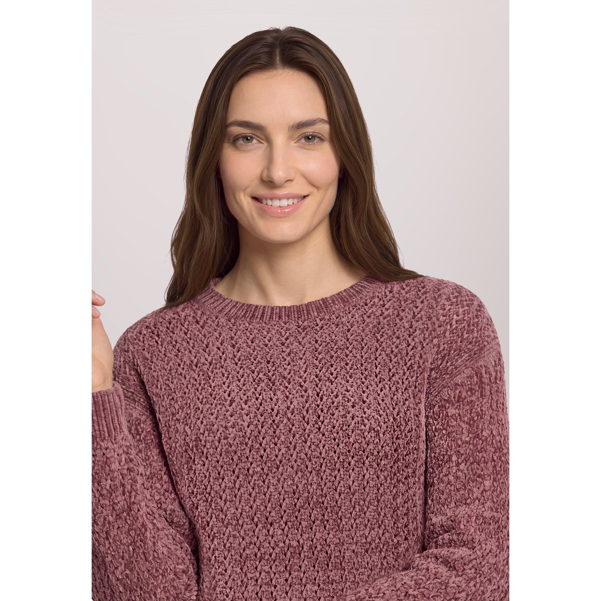 Pull-over en grosse maille à fils de fil textile rose taupe, BETTY BARCLAY