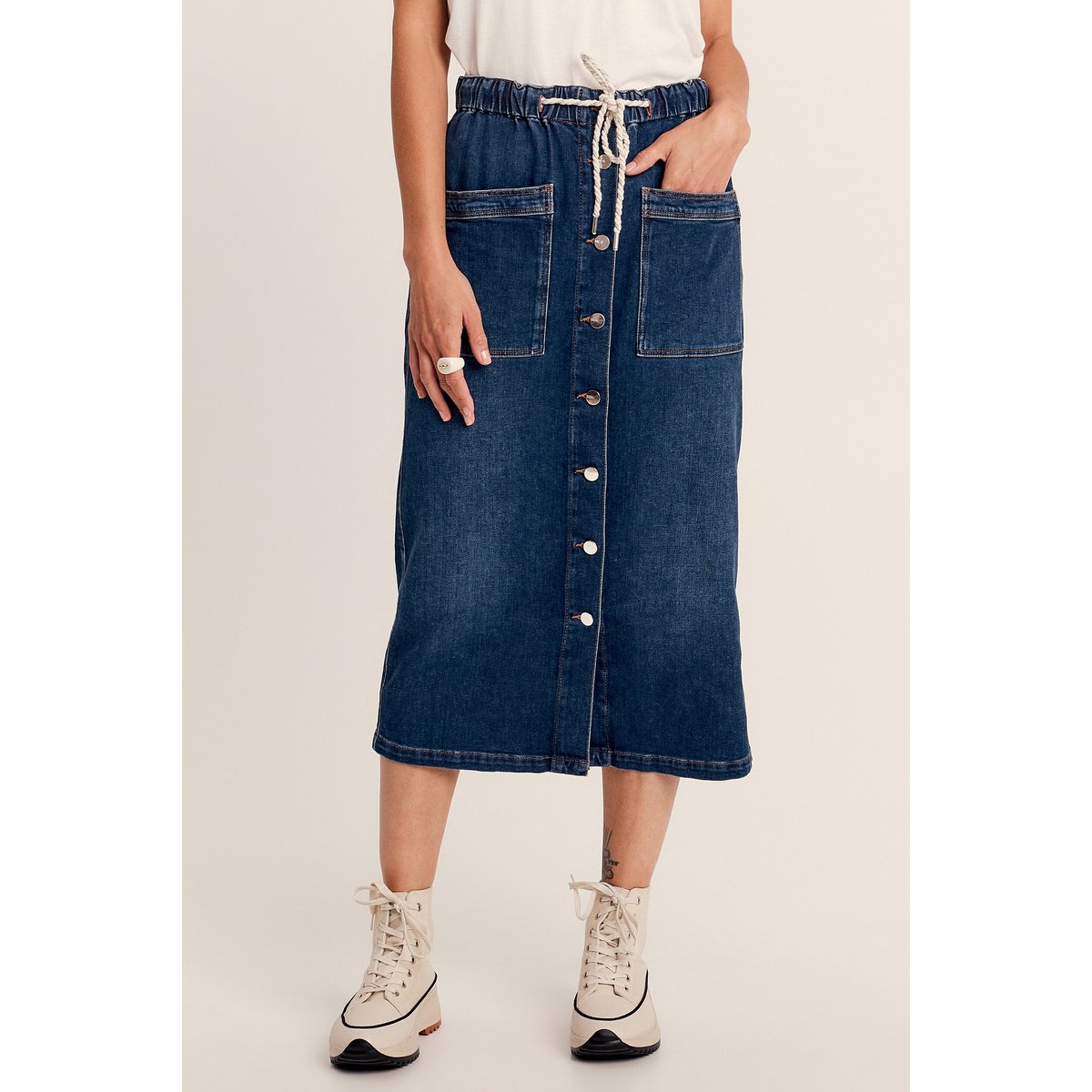 Jupe longue droite en jean denim stone, BREAL