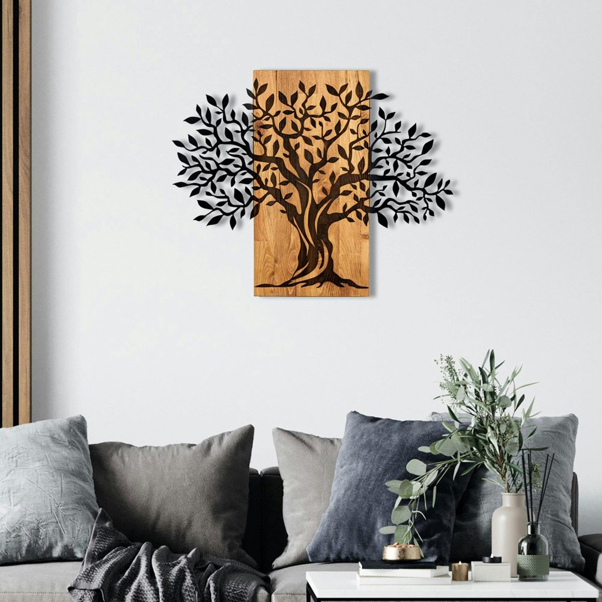 Décoration murale en métal et bois – arbre de vie noir, PIER IMPORT