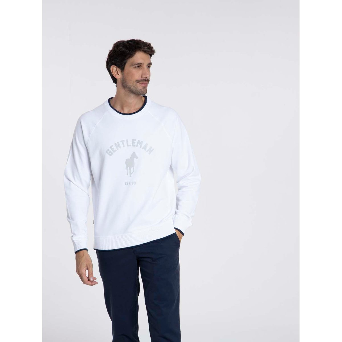Sweat manches longues coton SENLIS blanc, GENTLEMAN FARMER