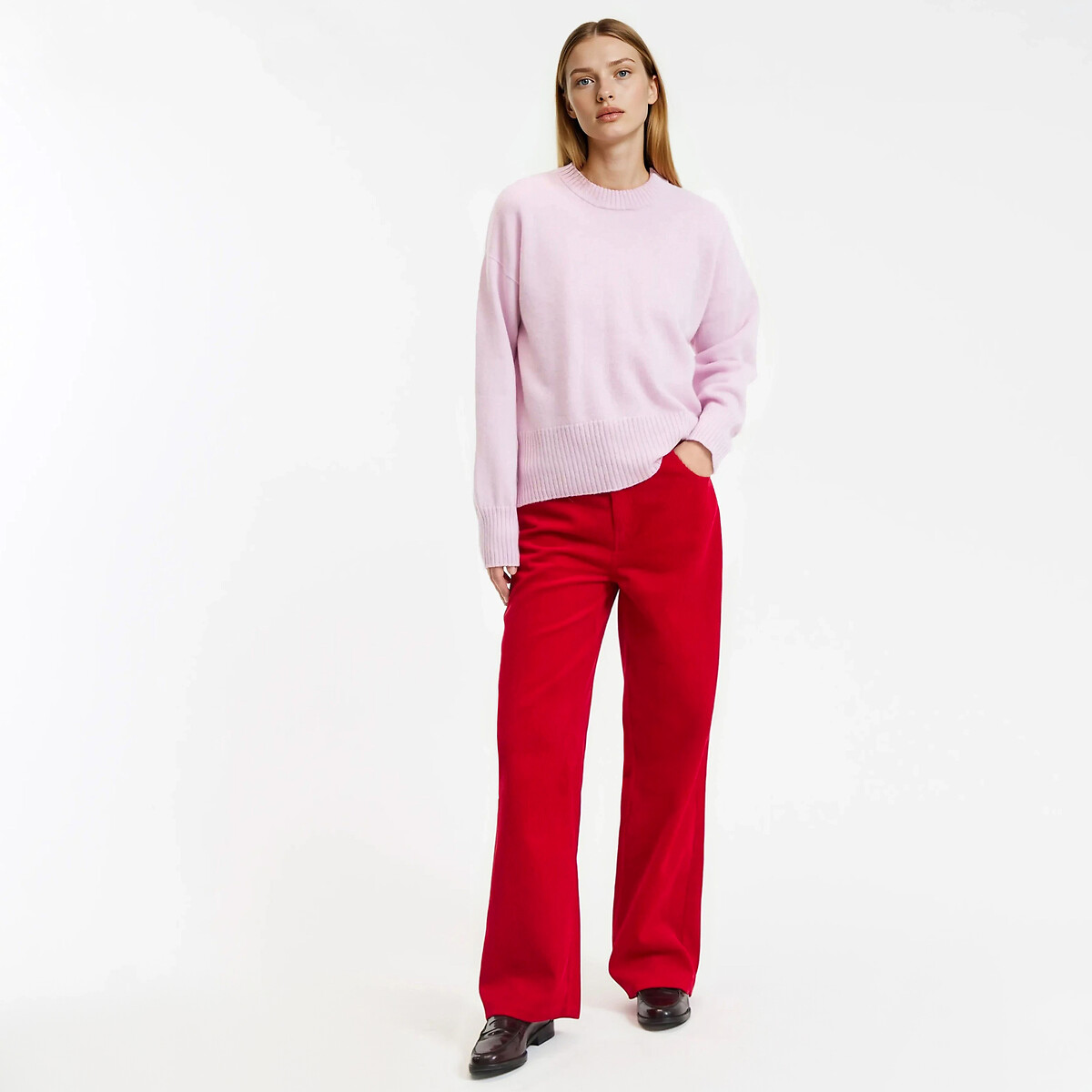 Pull laine et cachemire fabriqué en France rose pastel, LA REDOUTE COLLECTIONS