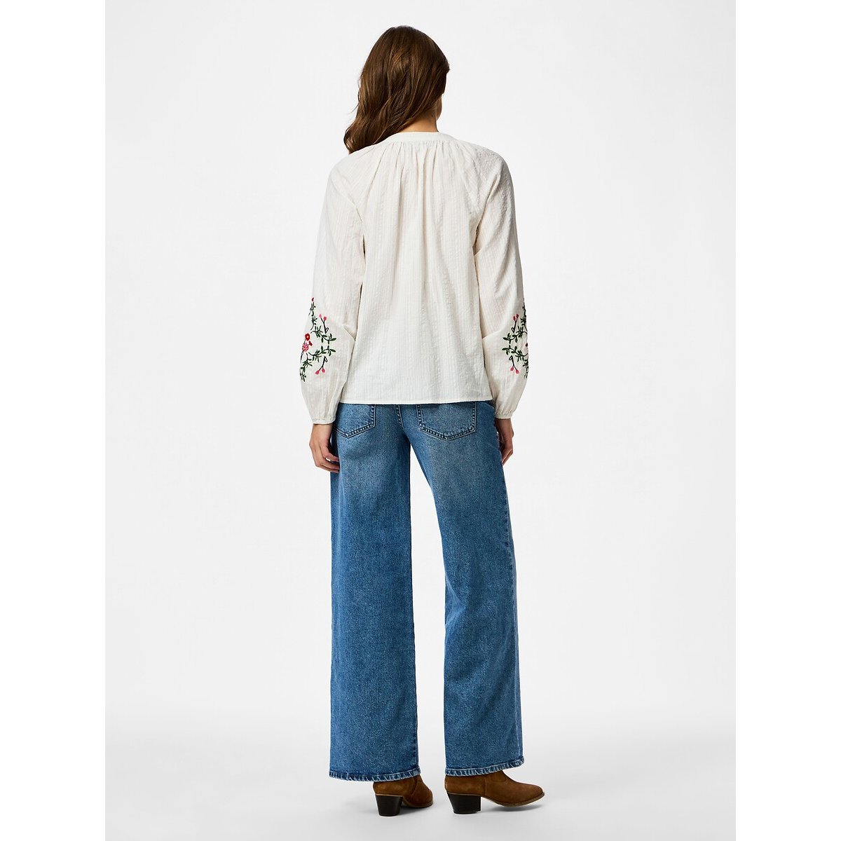 Blouse met lange mouwen en borduursel wit, PIECES