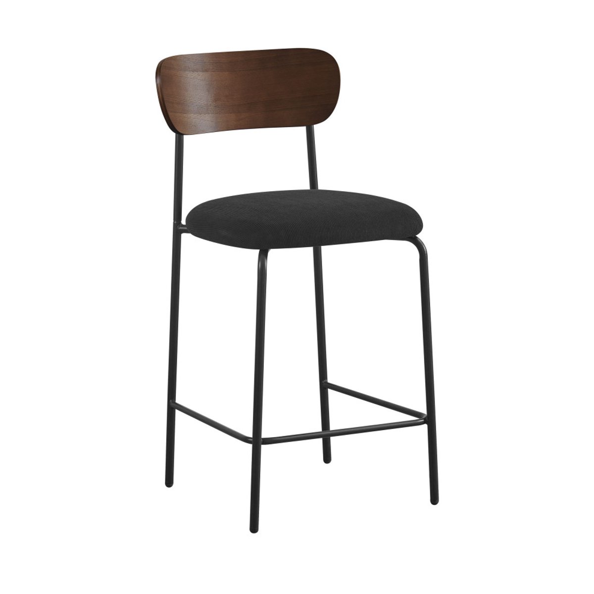 Lot de 2 chaises de bar bois foncé velours côtelé et métal H65cm- JESS noir, DRAWER