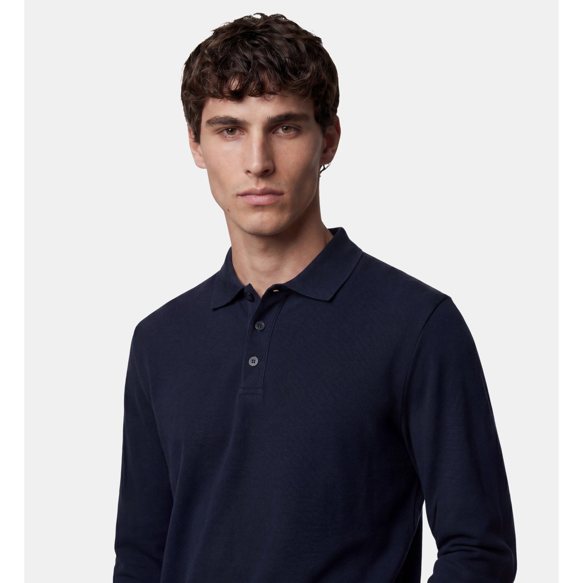 Polo manches longues dolpiq en coton piqué bio bleu marine, GALERIES LAFAYETTE