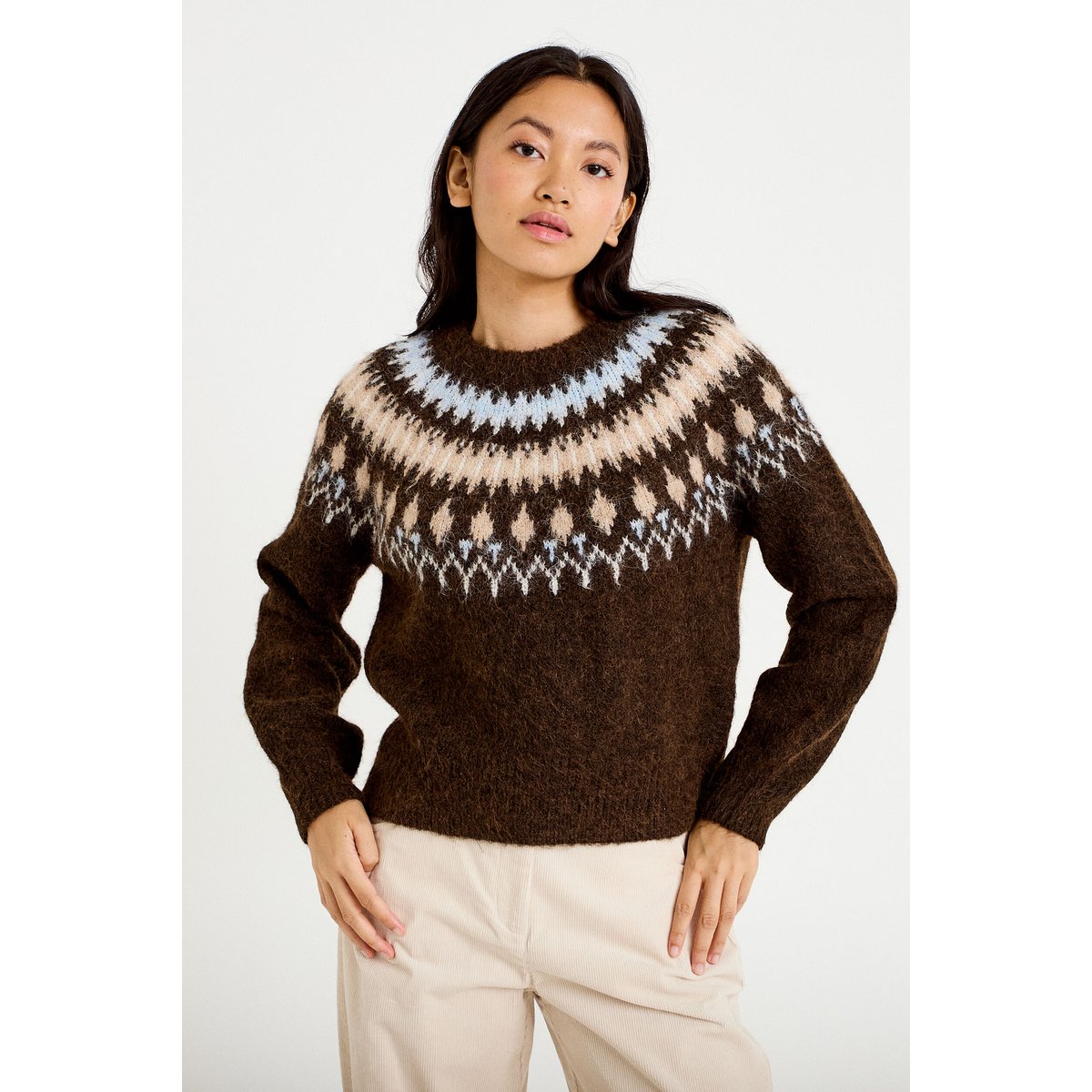 Pull col rond manches longues marron foncé, CACHE CACHE