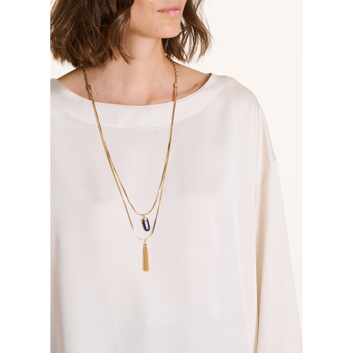 Top ample en satin manches longues blanc casse, LA FEE MARABOUTEE