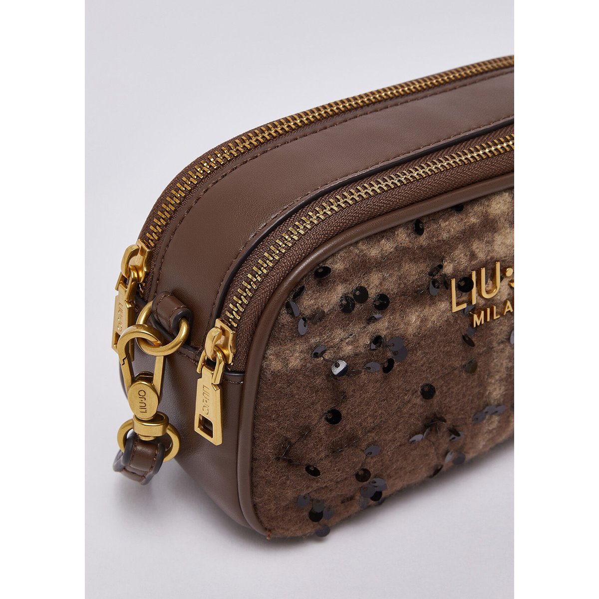Sac bandoulière à carreaux format petit marron foncé, LIU JO