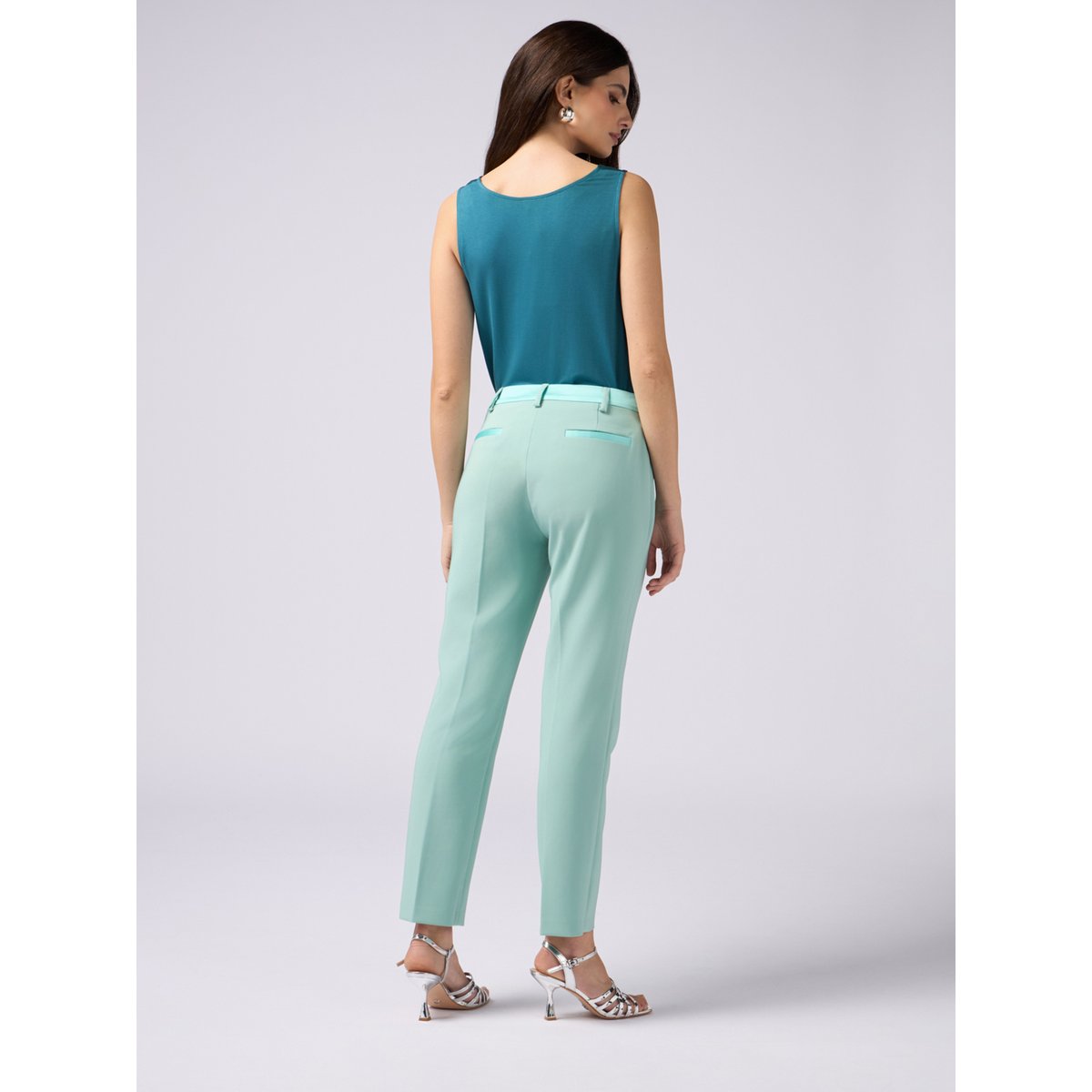 Trousers with satin detail green water, OLTRE