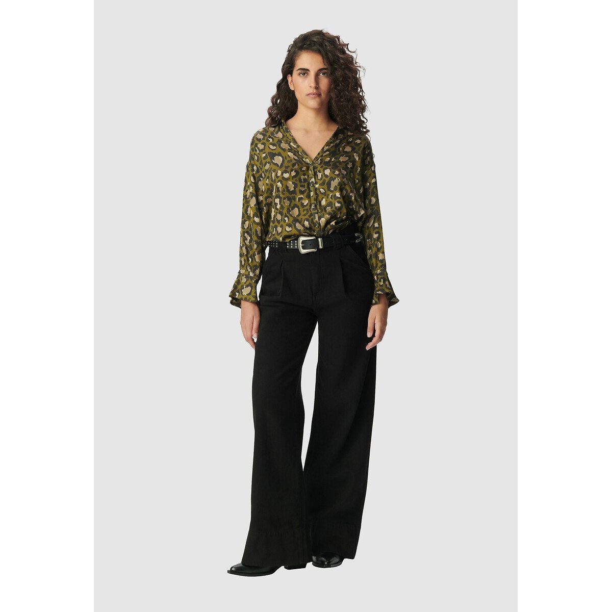 Graphic Leopard Print Shirt dark khaki, IKKS