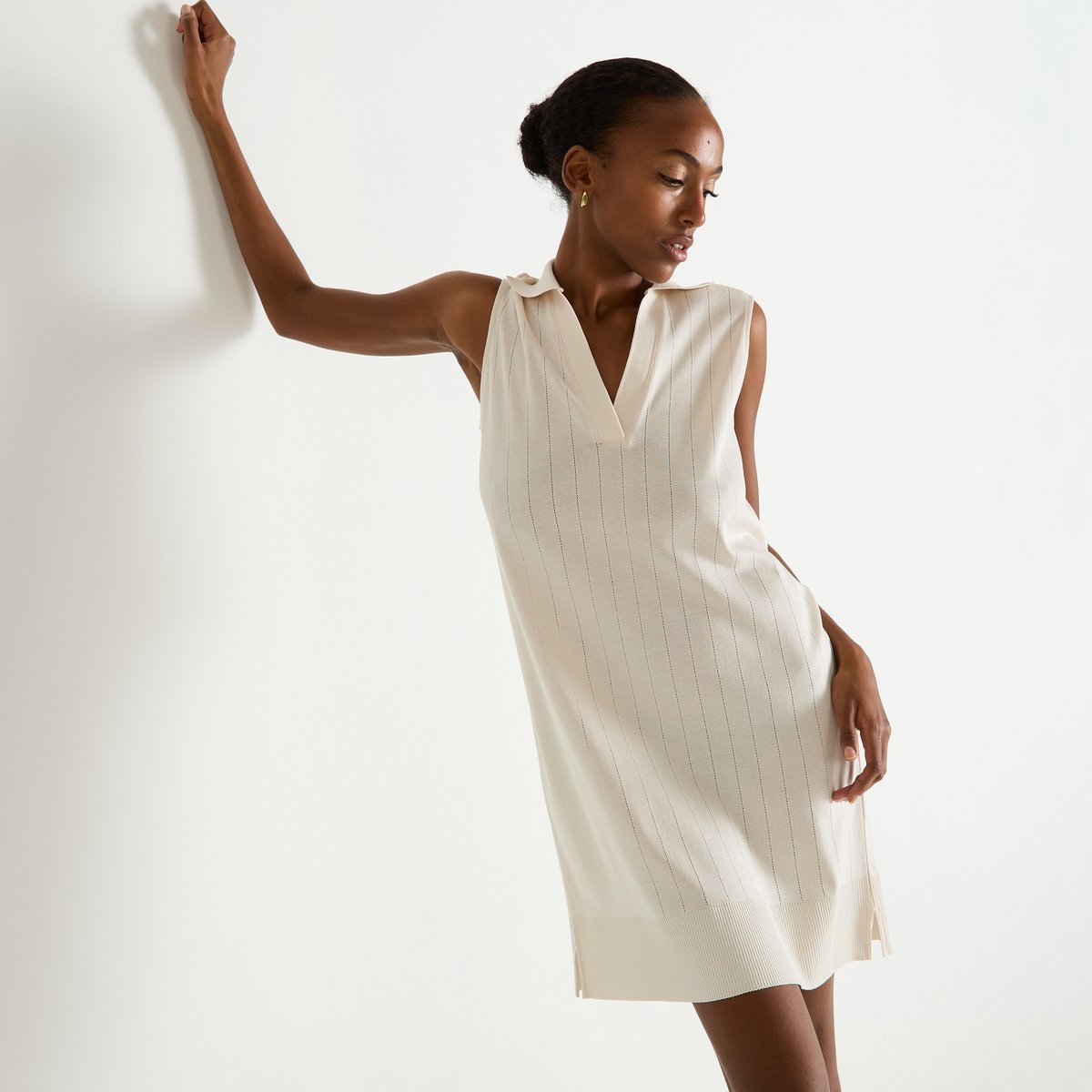 Robe courte col polo en tricot ÉNORA sable, LAURENCE TAVERNIER