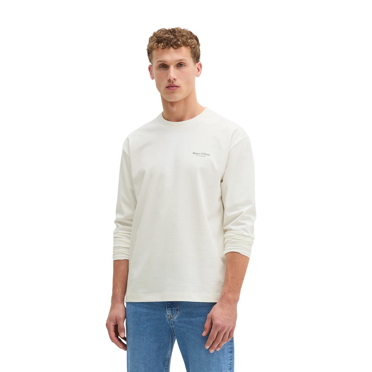 T-shirt long relaxed Heavy Jersey avec imprimé dans le dos blanc naturel, MARC O'POLO