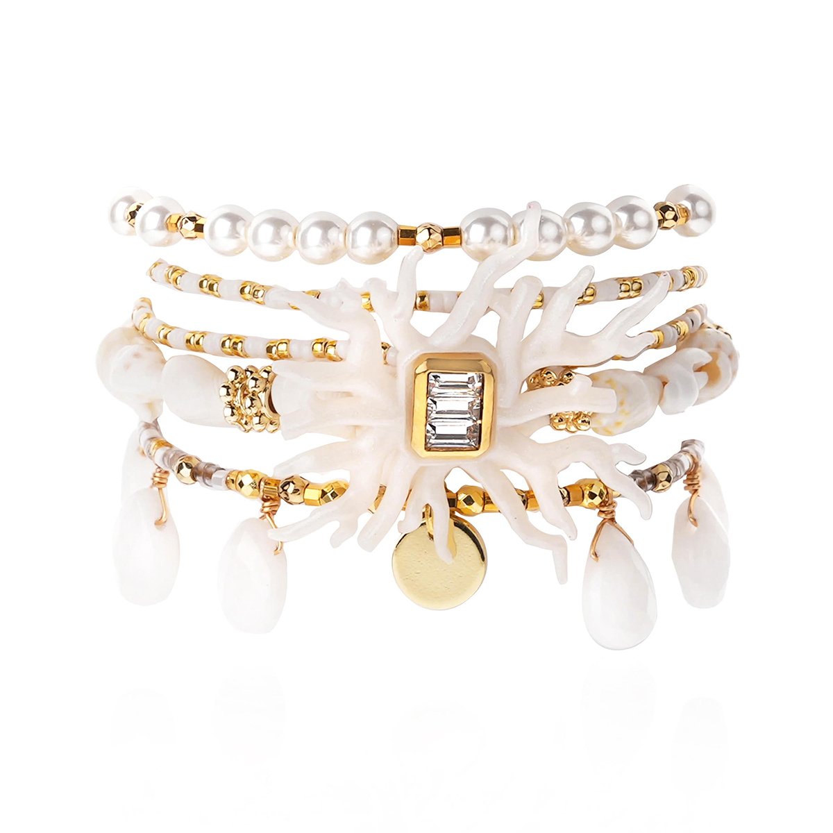 Bracelet manchette multiliens avec fermoir aimanté EGERIE blanc, HIPANEMA