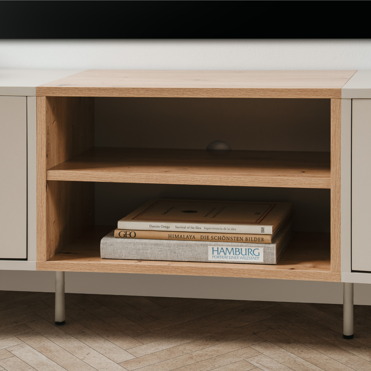 Meuble TV 2 niches, 2 portes MYR beige, CALICOSY