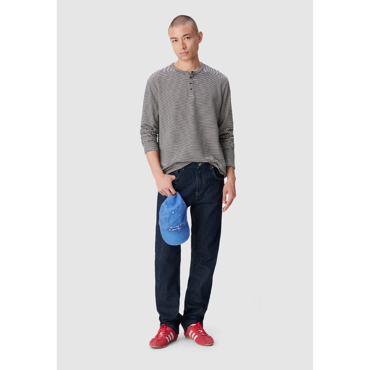 Tee-shirt rayé col tunisien bleu marine, IKKS