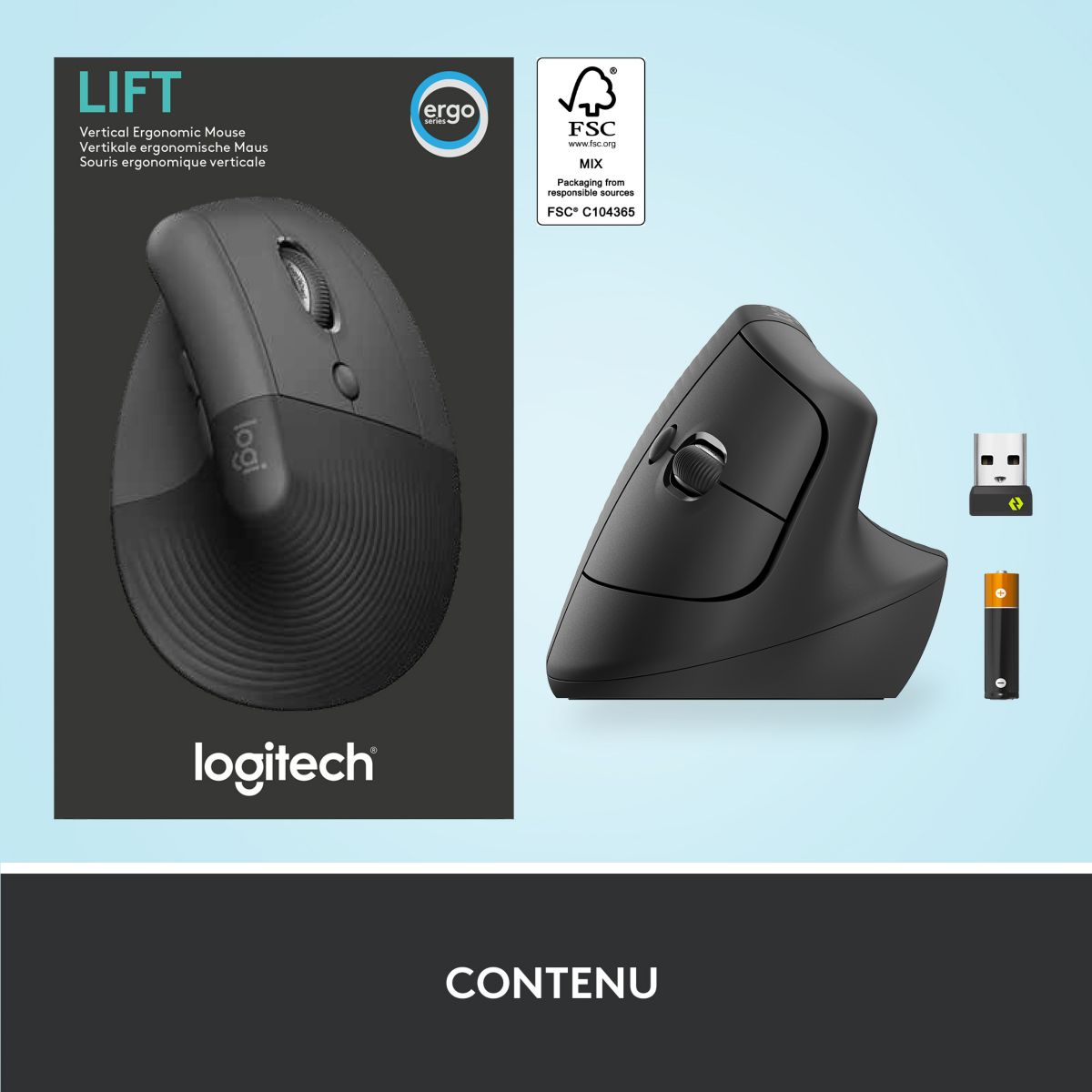 Souris sans fil Lift Ergonomique Silencieuse Graphite gris, LOGITECH
