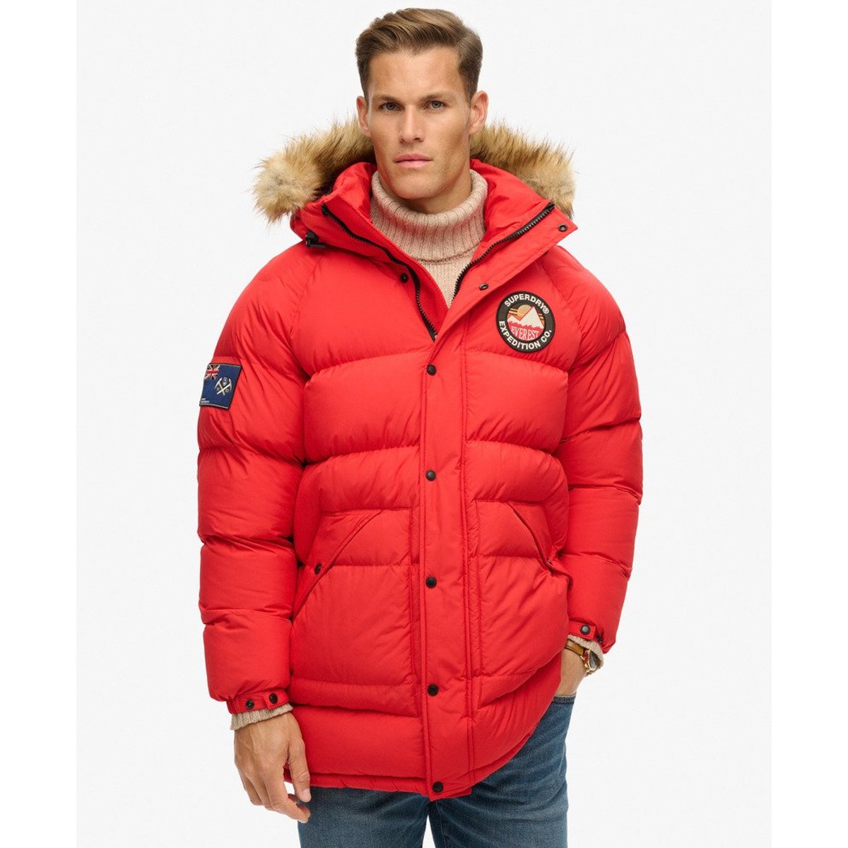 Parka longue matelassée Everest rouge héritage, SUPERDRY
