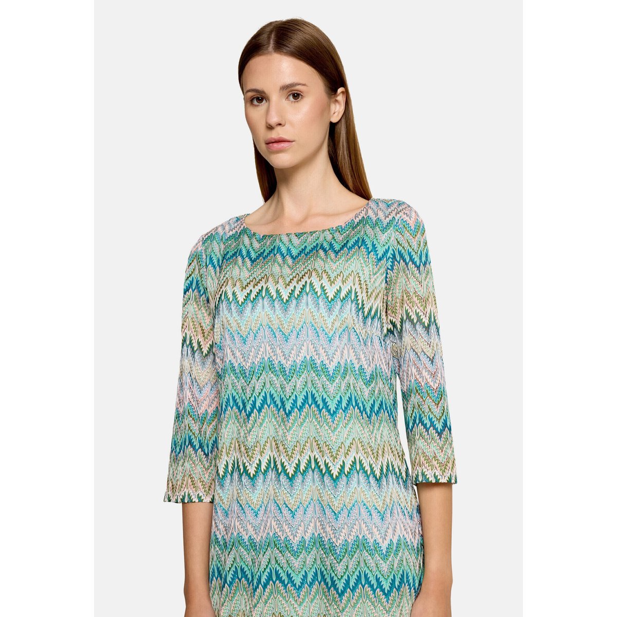 Robe droite à manches 3/4 kaki/bleu, BETTY BARCLAY