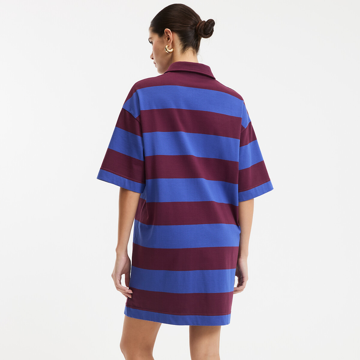 Robe col polo, à rayures, courte, manches courtes rayé bordeaux/bleu, LA REDOUTE COLLECTIONS