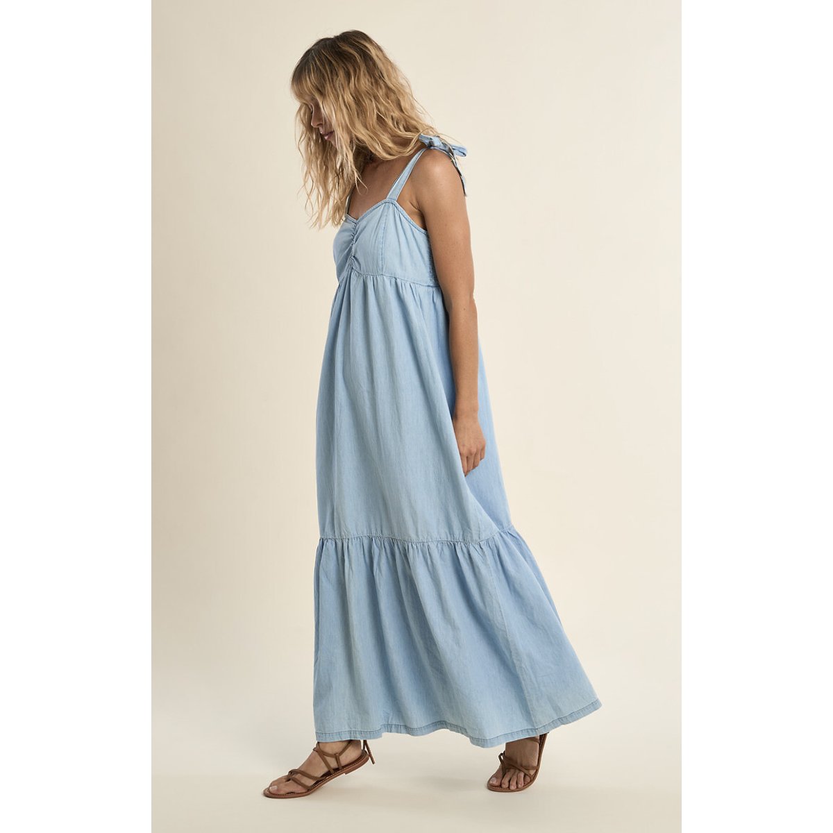 Robe longue en jean à bretelles bleu, MOLLY BRACKEN