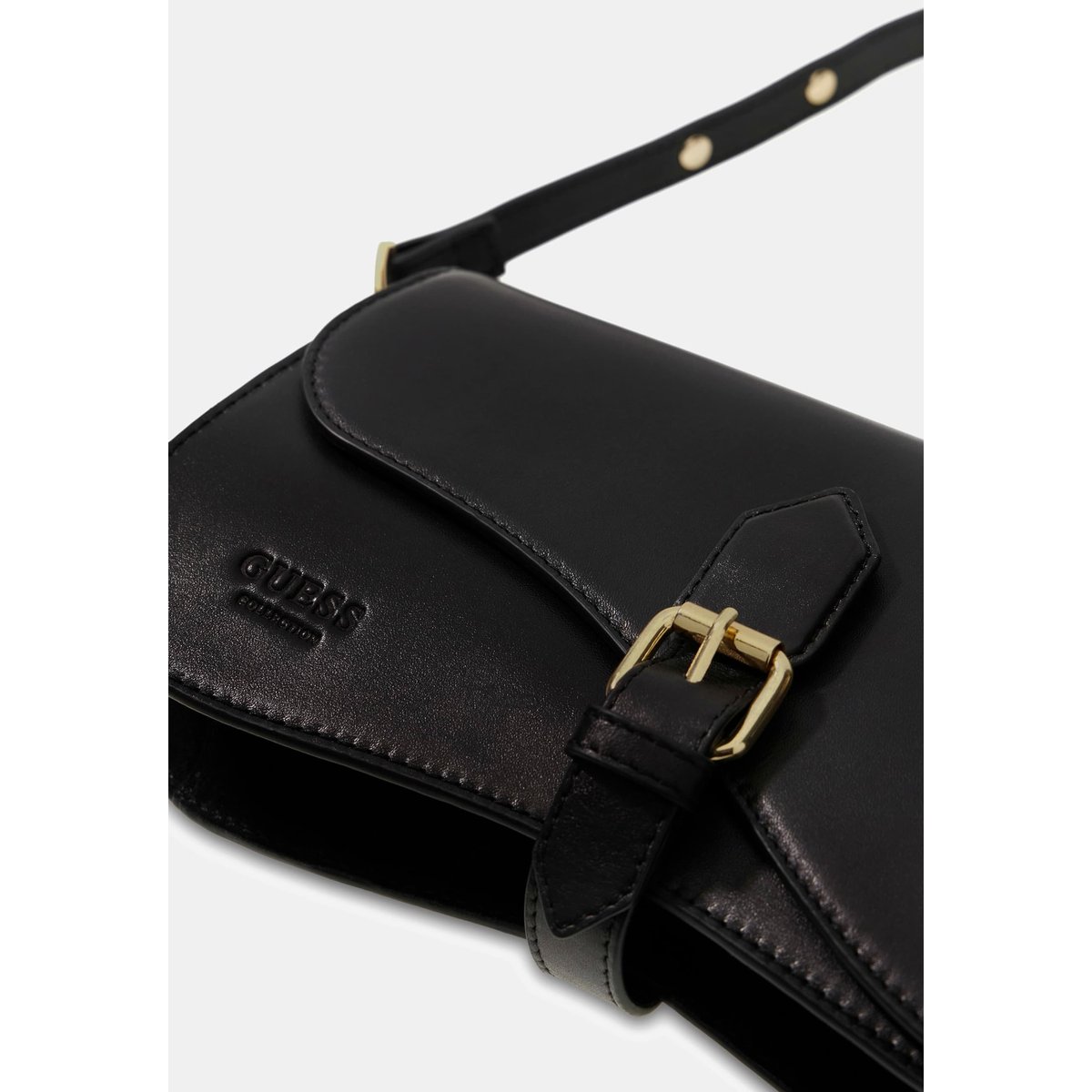 Sac À Bandoulière En Cuir Véritable Charlotte noir, GUESS
