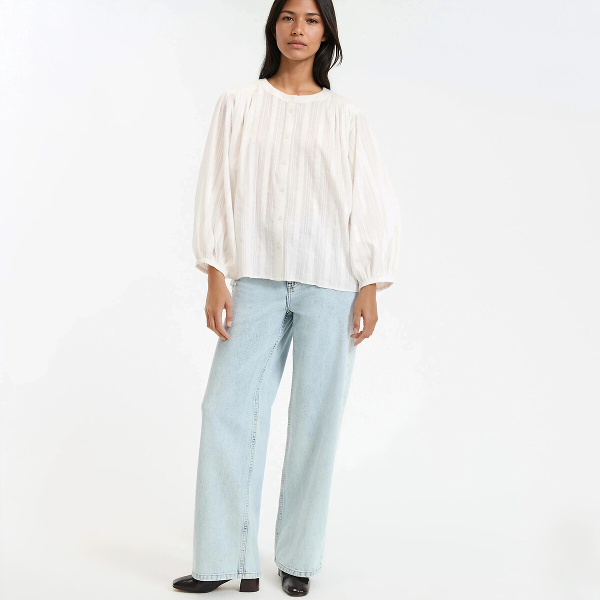 Chemise oversize, col mao, manches 3/4 ecru, LA REDOUTE COLLECTIONS