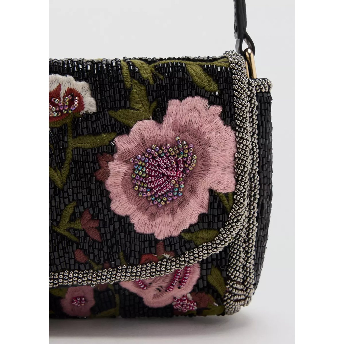 Sac avec broderie en strass imprimé à fleurs noir, MANGO