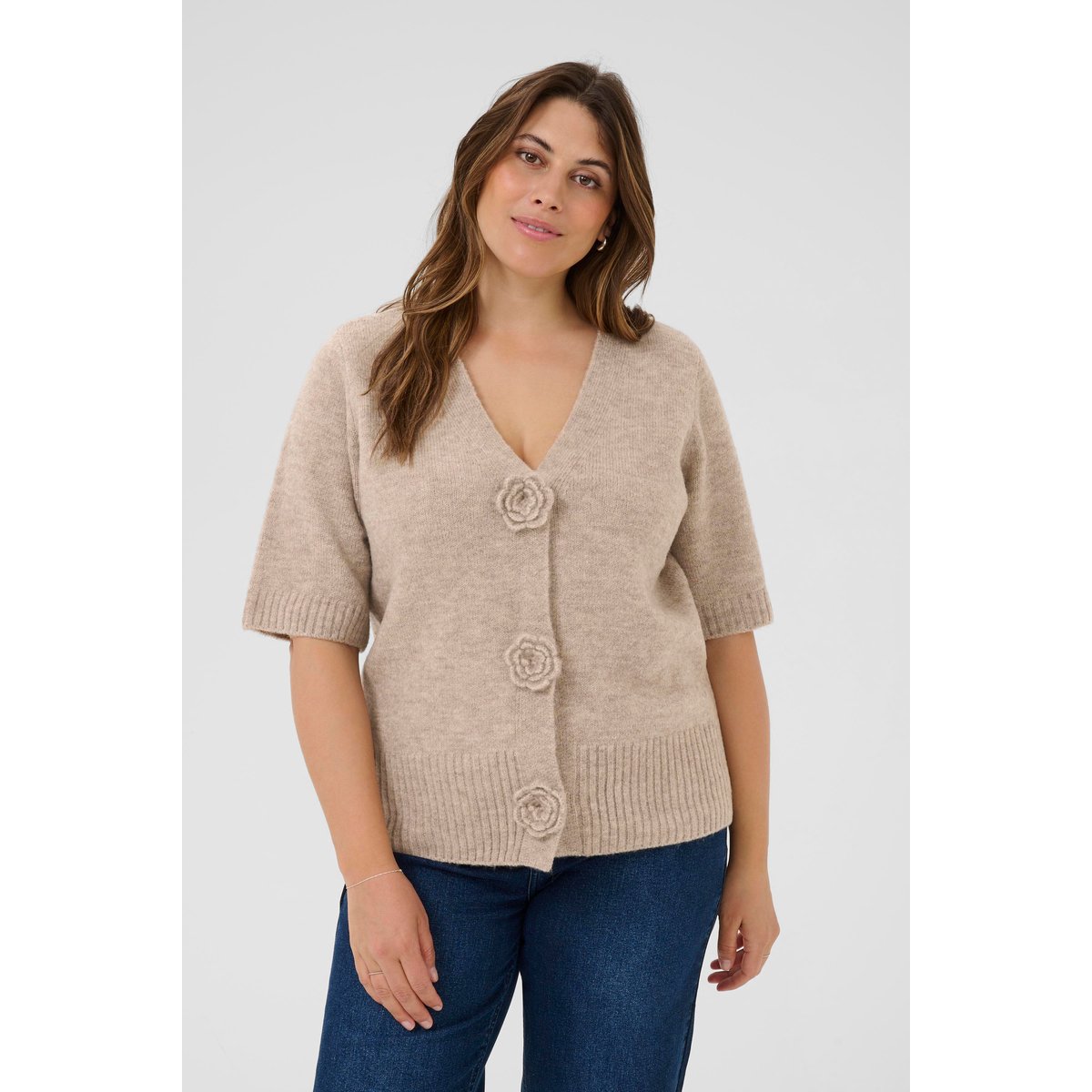 Cardigan à tricot beige feather gray, KAFFE CURVE