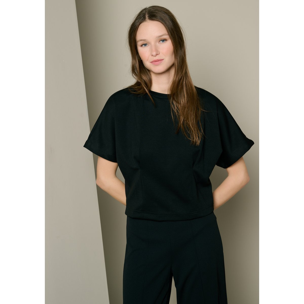 T-shirt col rond noir, LOLALIZA