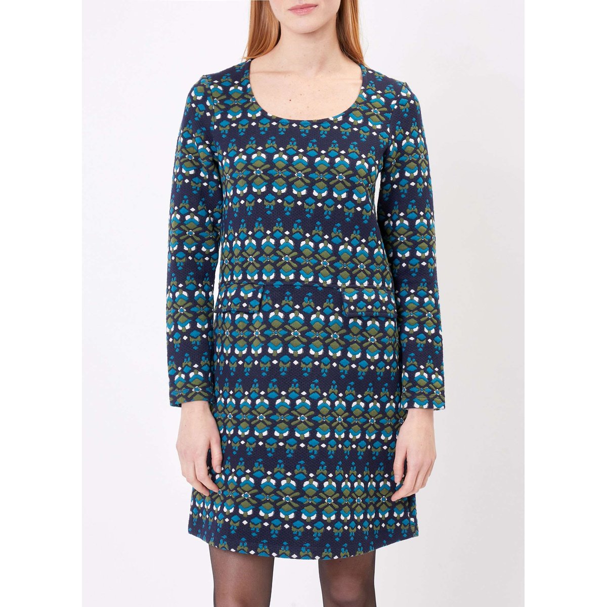 Robe droite imprimée en maille OSIE bleu foncé, PRINCESSE NOMADE