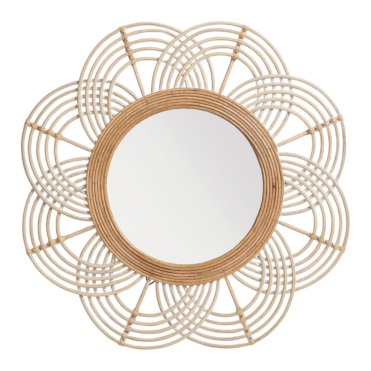 Miroir rond rotin naturel dia 62 naturel, BLANC D’IVOIRE