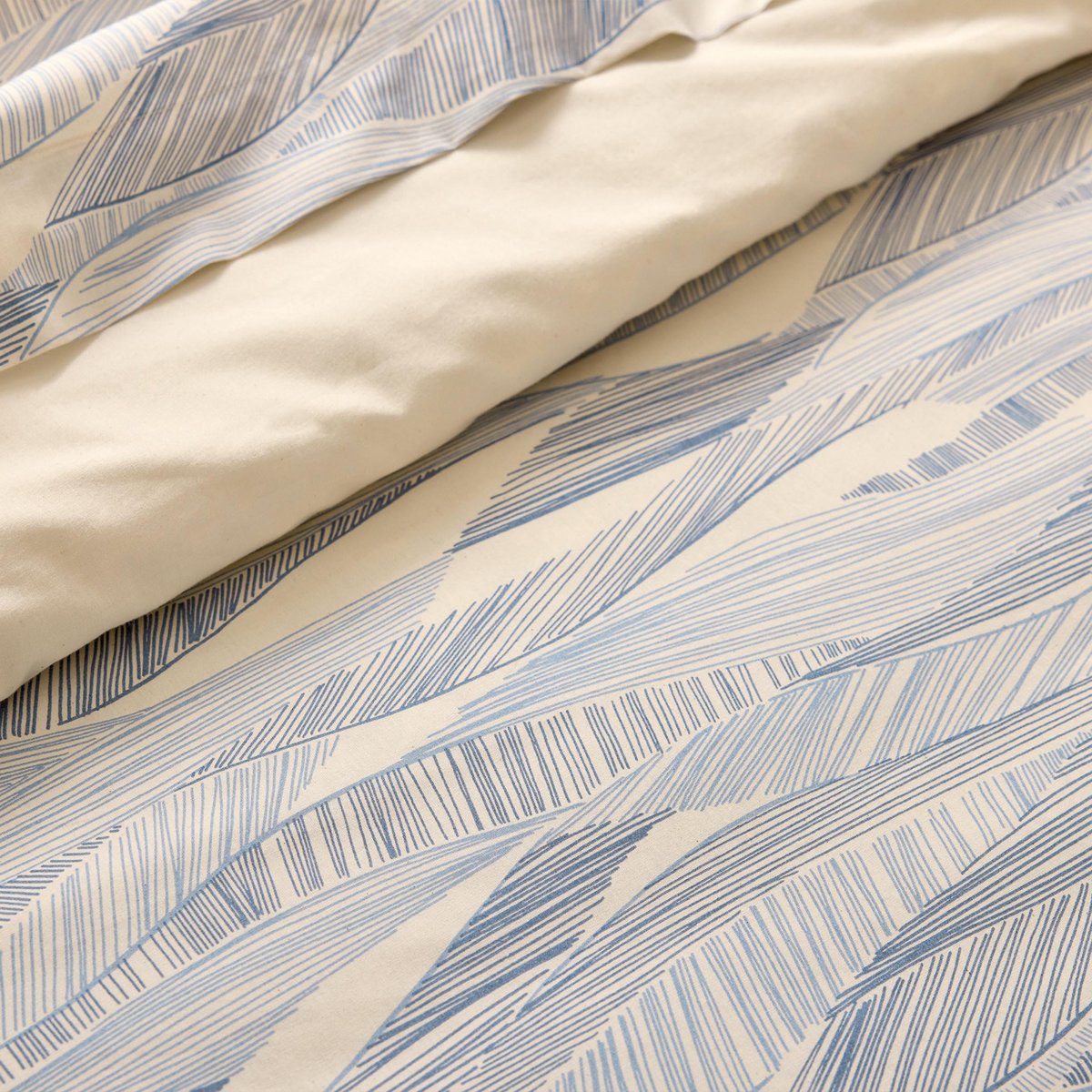 Drap plat coton 57 fils motif ondulé bleu, TRADILINGE