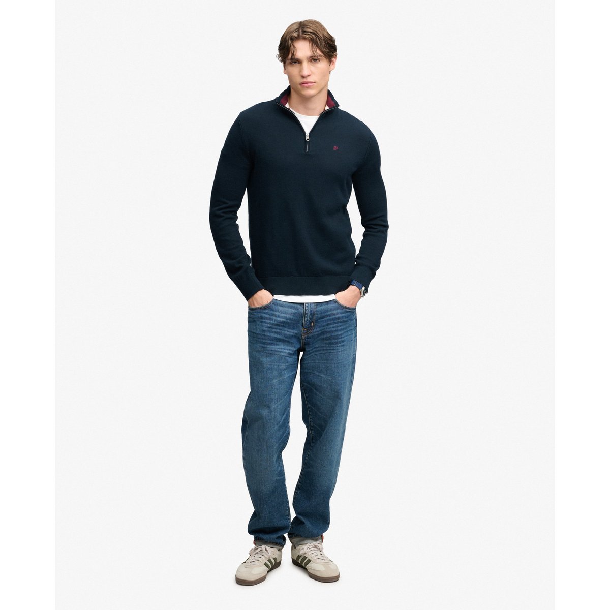 Pull à demi-zip en coton Preppy Essential bleu marine éclipse, SUPERDRY