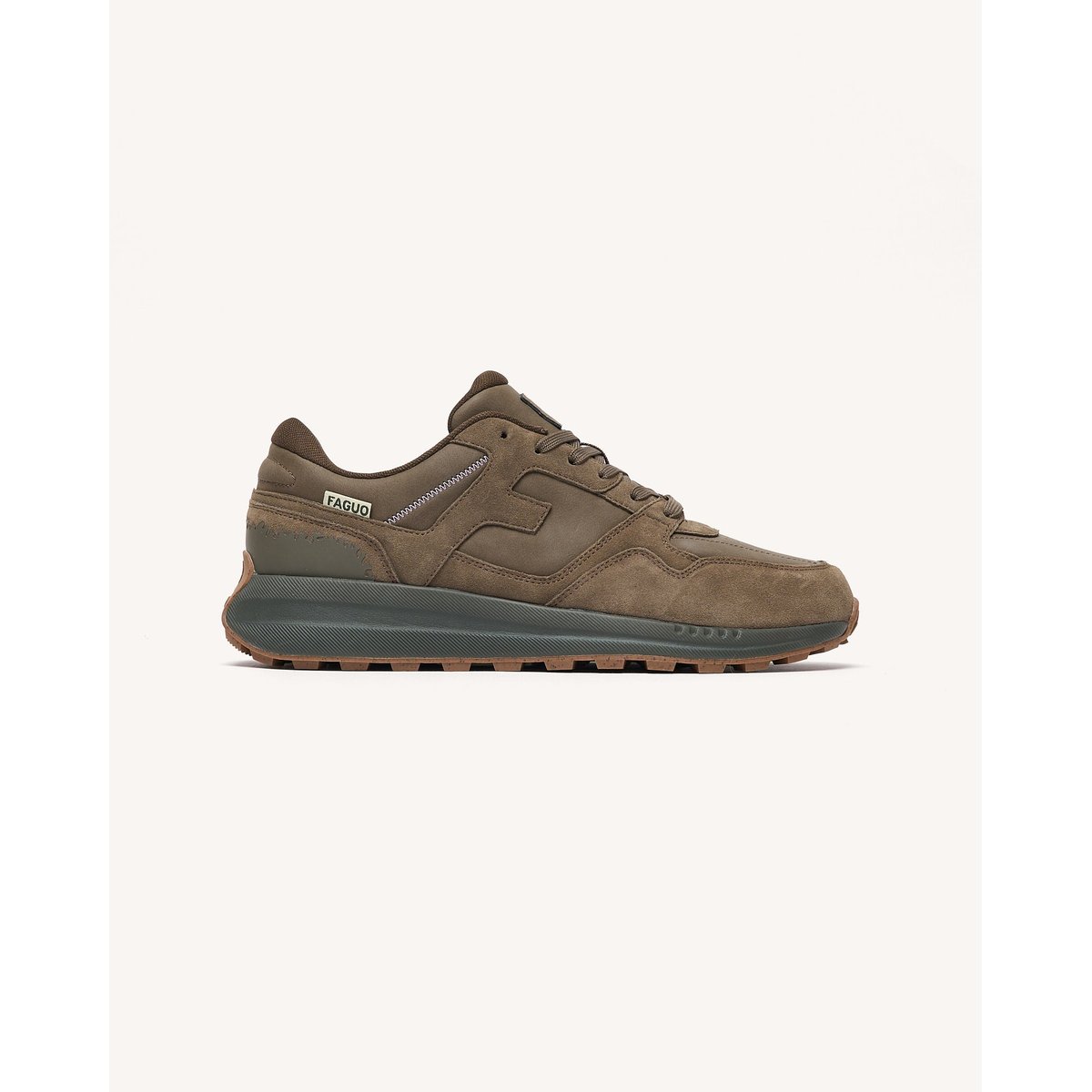 Baskets running en cuir taupe, FAGUO