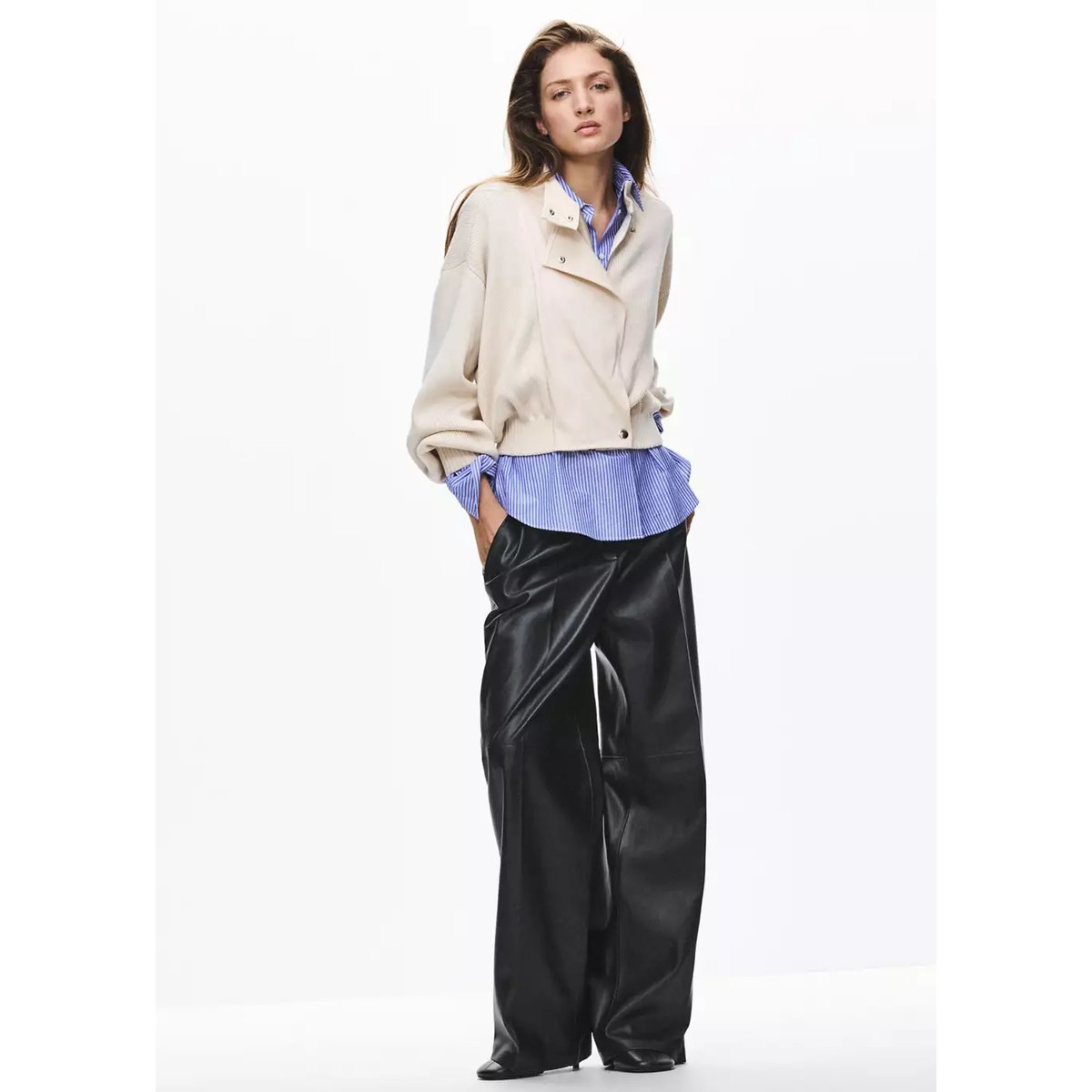 Veste bomber maille écru, MANGO