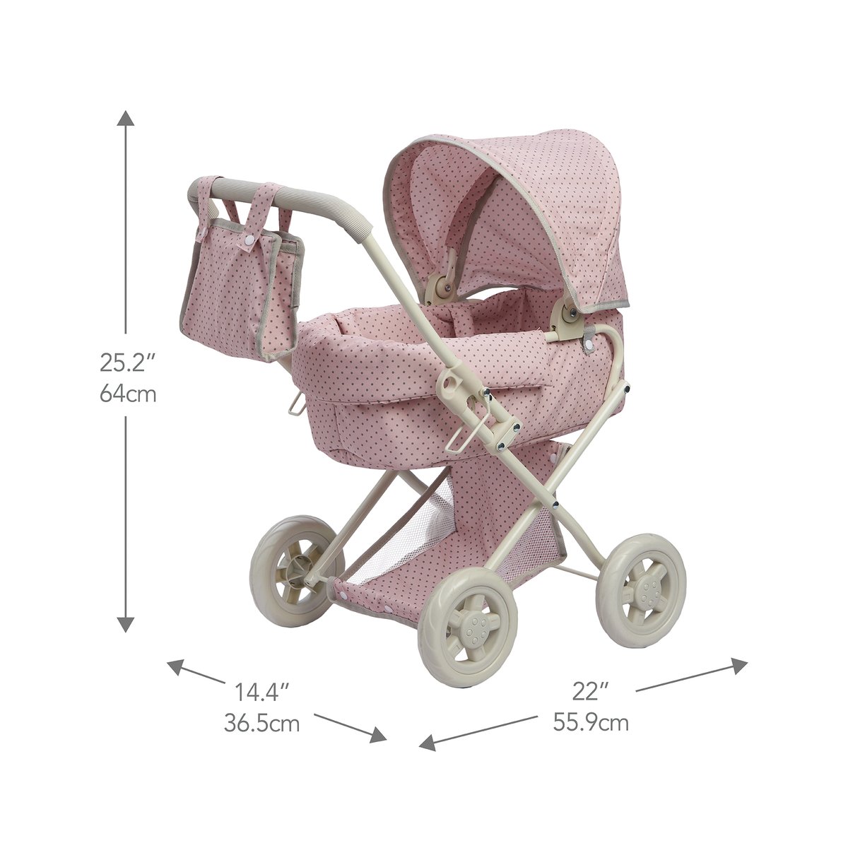 Poussette Landau Poupée avec Capote et Panier rose, TEAMSON KIDS