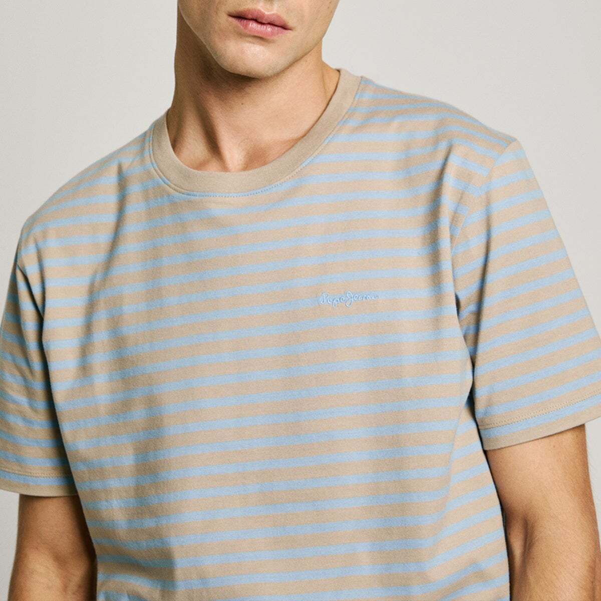 T-shirt col rond rayé jersey beige clair, PEPE JEANS