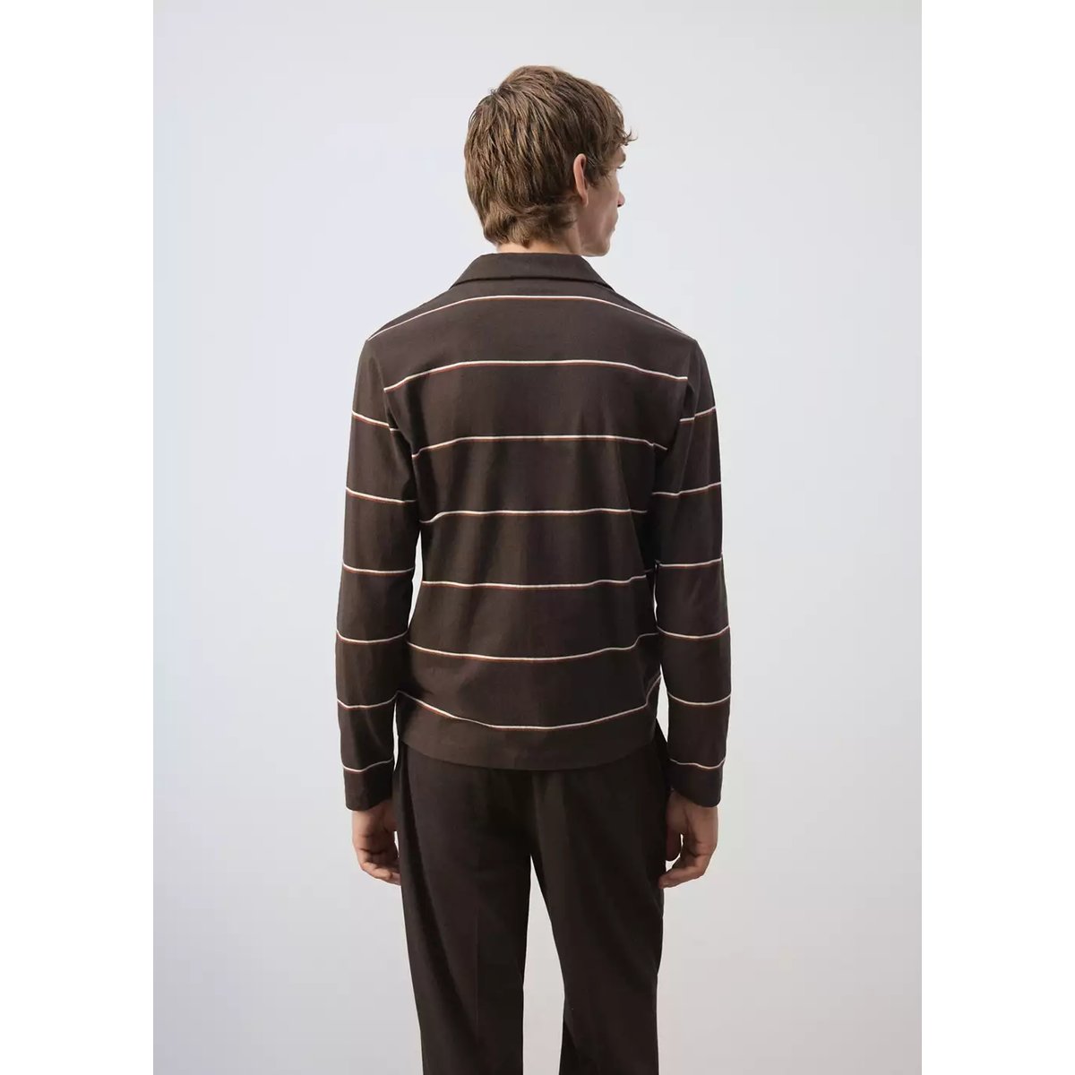Polo 100 % coton rayures café, MANGO MAN