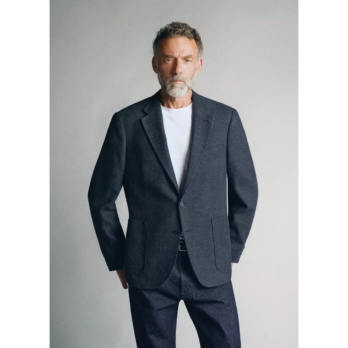 Blazer style western en coton et laine italienne bleu indigo, MANGO MAN