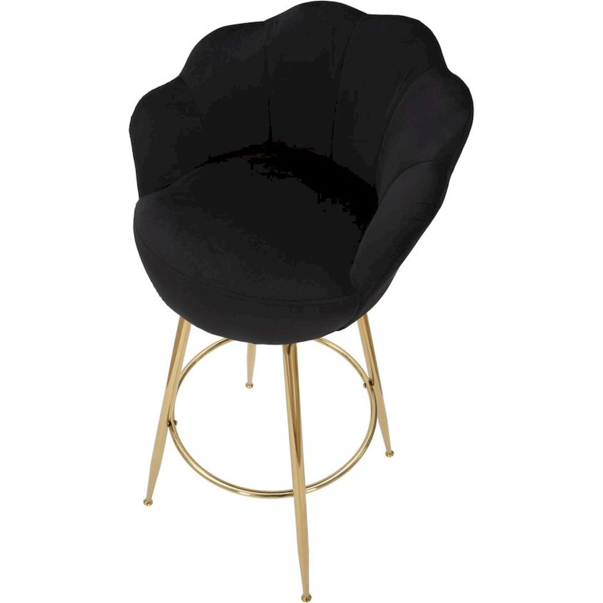 Tabouret de bar velours façon coquillage GLAM noir et doré, RECOLLECTION