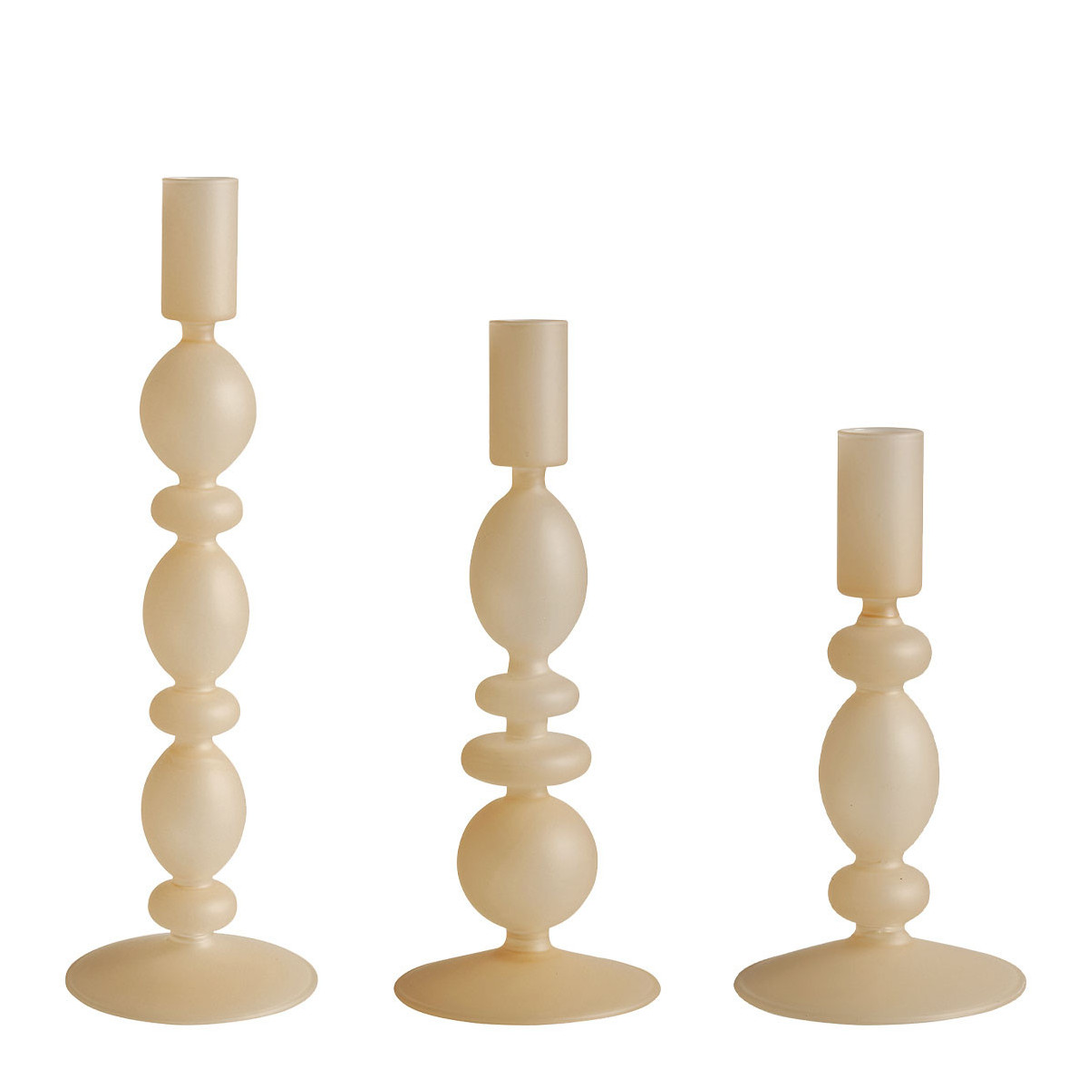 Set de 3 bougeoirs beige givré beige, MATHILDE M