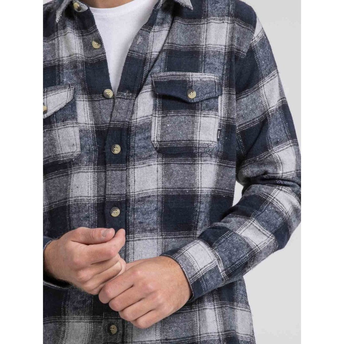 Chemise Manches Longues Carreaux Pur Coton Flanelle Telorok bleu marine, RITCHIE
