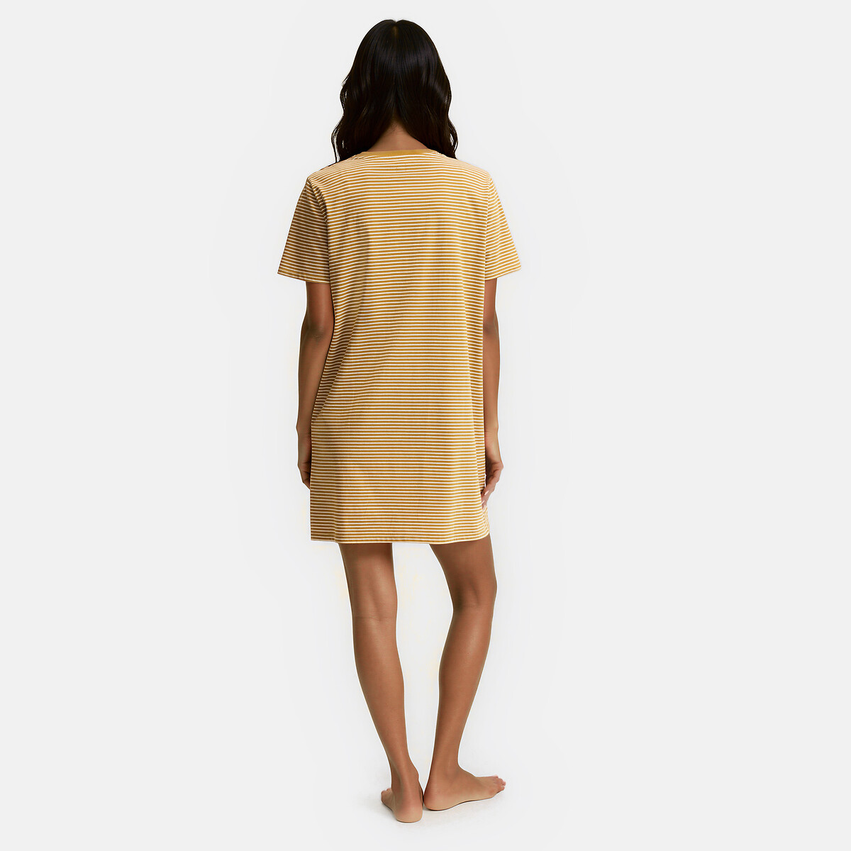 Camisón de punto de algodón con estampado de rayas finas bronce , LA REDOUTE COLLECTIONS