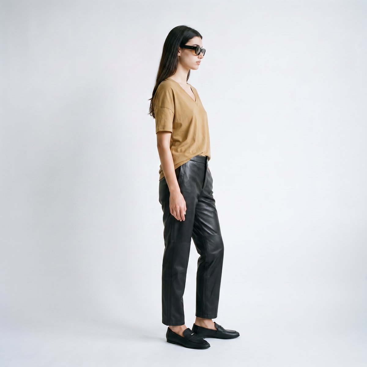 Pantalon cigarette simili-cuir avec ceinture semi-élastique JORDANA noir, ARTLOVE