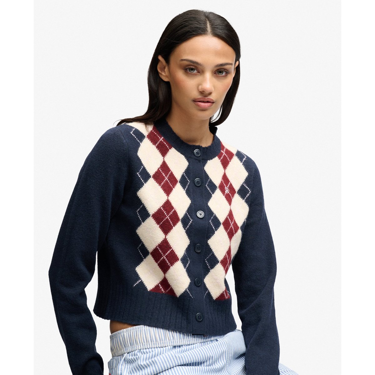 Cardigan Argyle bleu marine, SUPERDRY