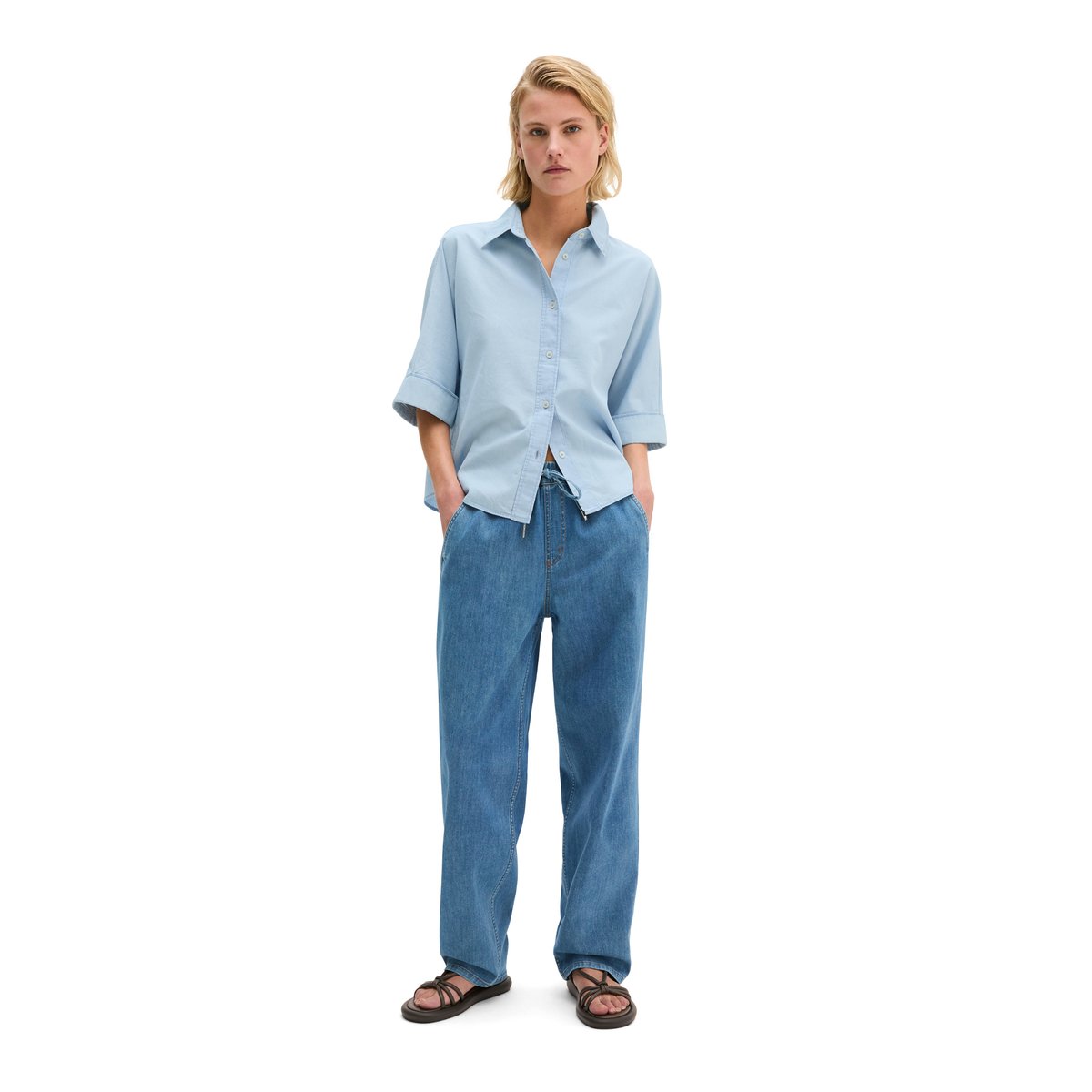Blouse en denim relaxed avec Tencel™ Lyocell bleu clair, MARC O'POLO